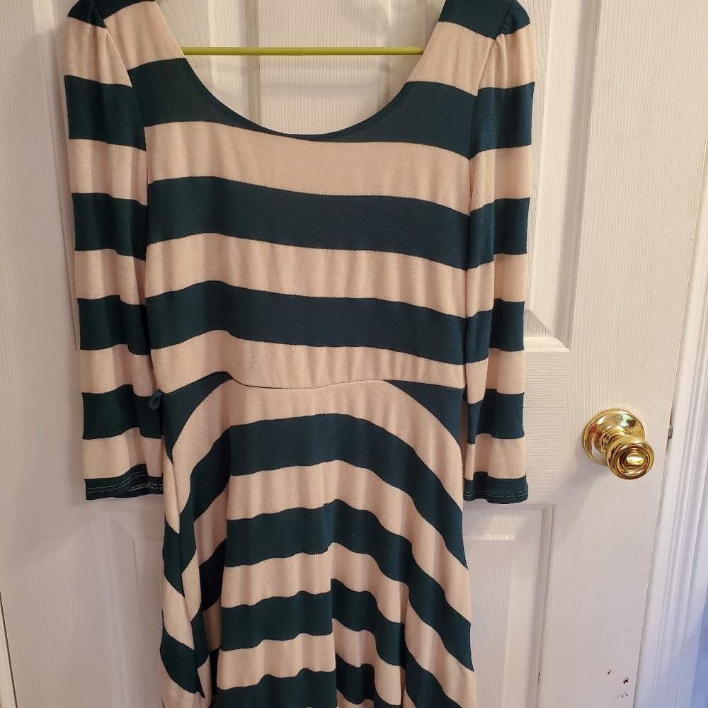 Teal & white sweater dress
